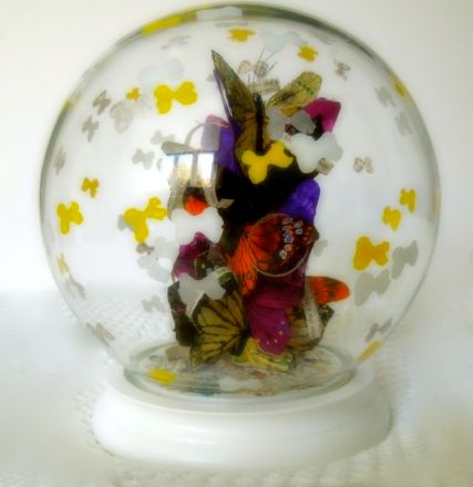 Fragments - 2013<br /><br /><h6>Nabokovâ€™s Butterflies</h6>  Mixed Media (Globe) <br /> 200mm x 200mm x 200mm <br /><br /><br /><br /><br /><br /><br /><h7>Sold</h7>